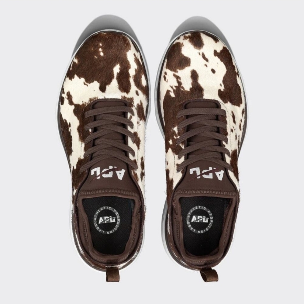 APL Women's 7.5 Deep Brown White Cow Iconic Phantom Sneakers New Calf Hair